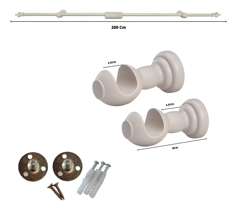 SET BARRA PARA CORTINA SIMPLE 25 MM DE MADERA 2,00 MT COLOR MARFIL TERMINAL KING - 4