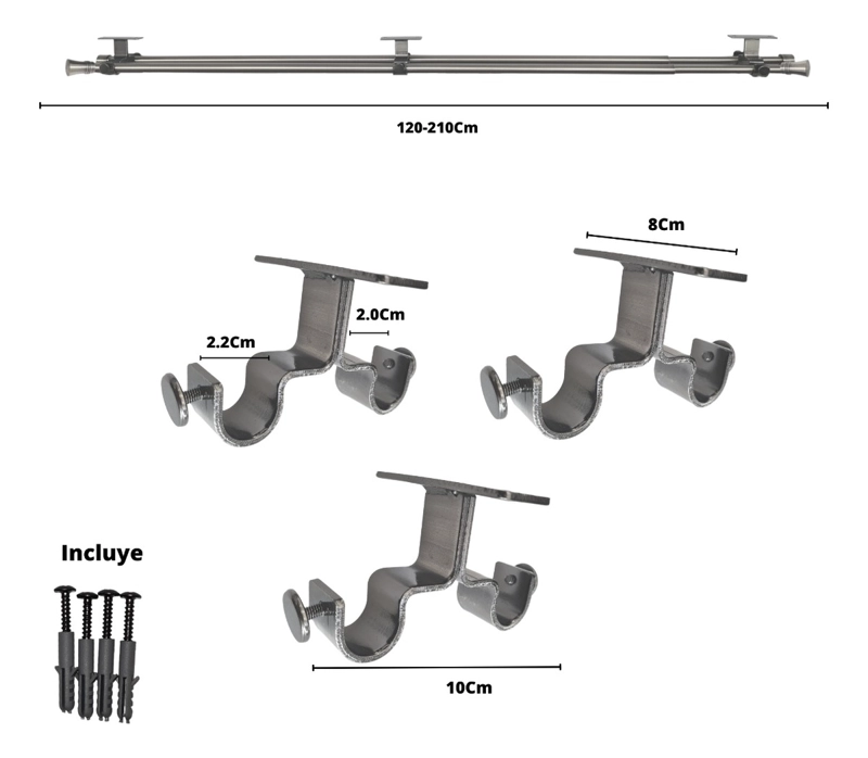 SET BARRAS PARA CORTINA DOBLE 16/19 MM EXTENSIBLE 120-210 CM A TECHO SATIN CONICO - 4