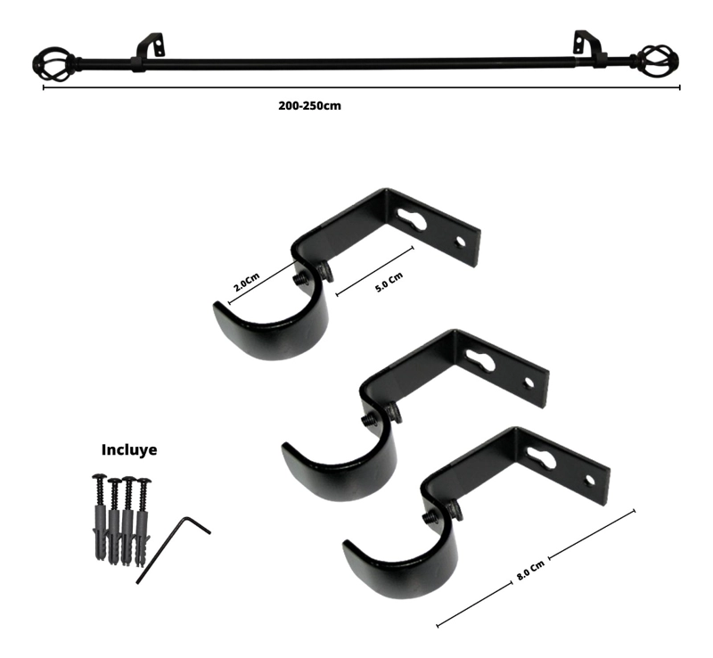 SET BARRA PARA CORTINA SIMPLE 13/16 MM EXTENSIBLE 200-250 CM NEGRO NIDO - 5