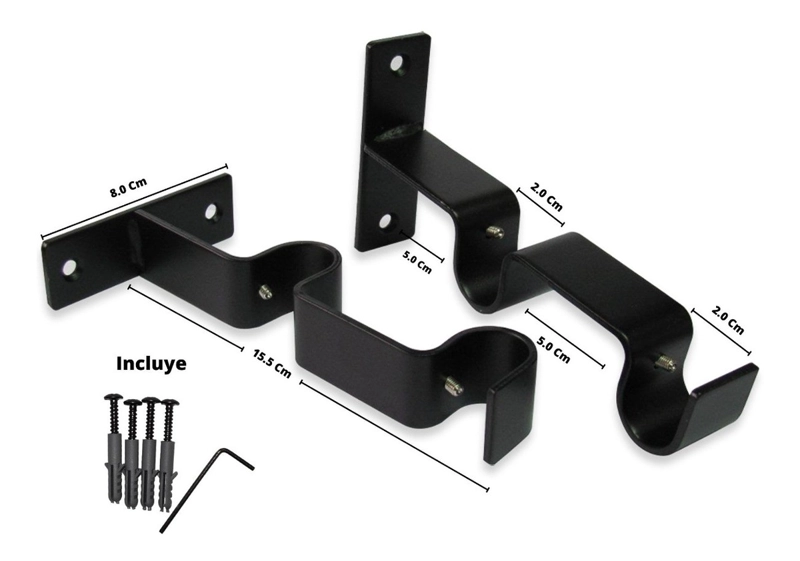 PACK 2 UNIDADES SOPORTE DOBLE MURO DE METAL NEGRO 19/19 MM - 2