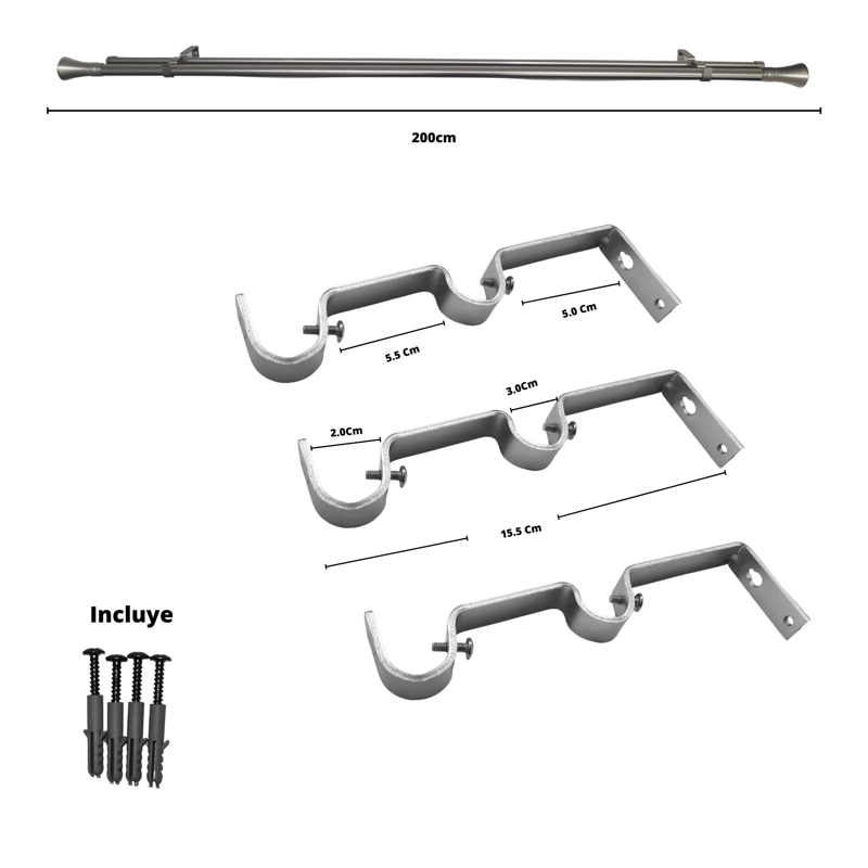 SET BARRAS PARA CORTINA DOBLE 19/28 MM METAL COLOR SATIN X 2.00 MT TERMINAL CONICO - 3