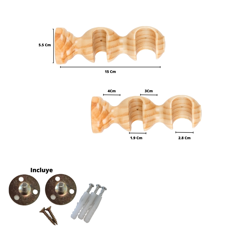 PACK 2 UNIDADES SOPORTE DOBLE DE MADERA NATURAL 19/28 MM - 3