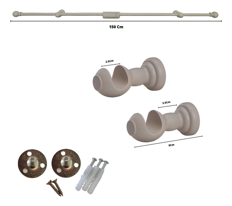 SET BARRA PARA CORTINA SIMPLE 25 MM DE MADERA 1,50 MT COLOR MACCHIATO TERMINAL BOLA - 4
