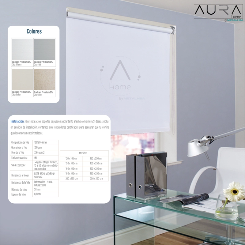 CORTINA ROLLER 100% BLACKOUT BLANCO 200X165 CM AURA - 6