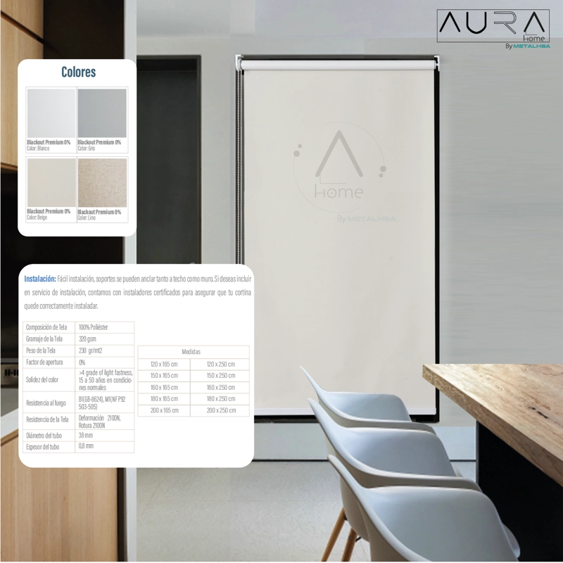 CORTINA ROLLER 100% BLACKOUT BEIGE 120X165 CM AURA - 6