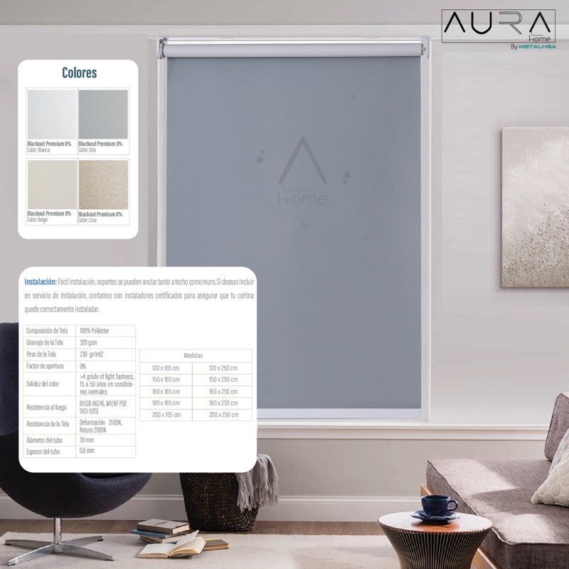 CORTINA ROLLER 100% BLACKOUT GRIS 150X250 CM AURA - 6