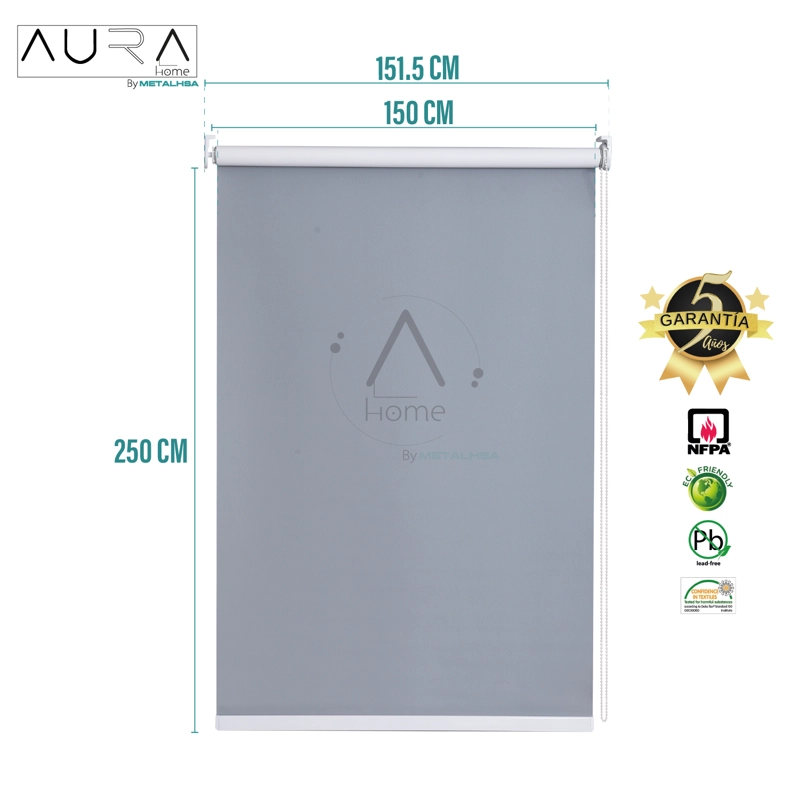 CORTINA ROLLER 100% BLACKOUT GRIS 150X250 CM AURA - 9