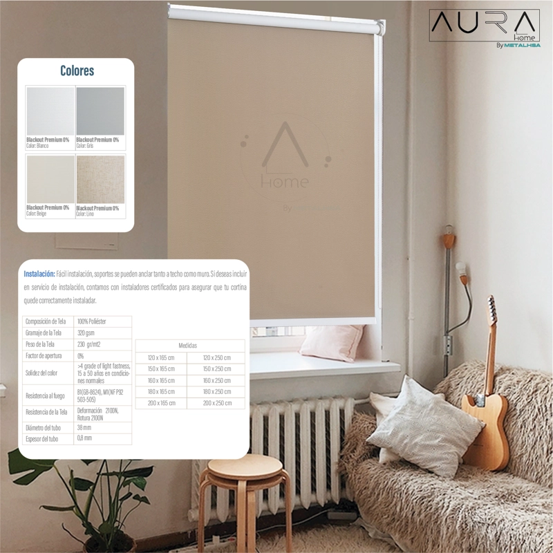 CORTINA ROLLER 100% BLACKOUT CAPUCCINO 150X250 CM AURA - 6