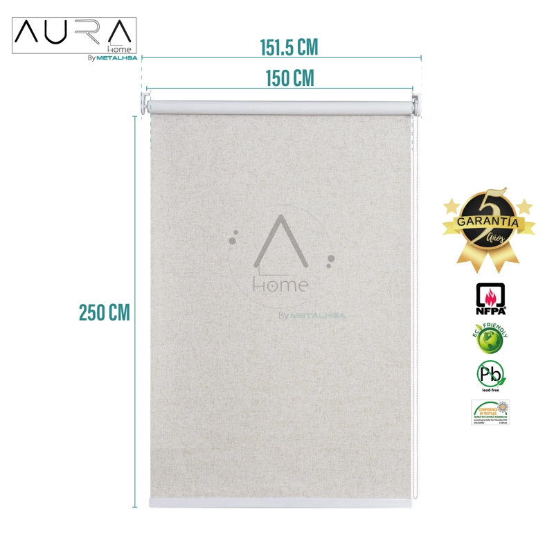 CORTINA ROLLER 100% BLACKOUT TEXTURA LINO 150X250 CM AURA - 9