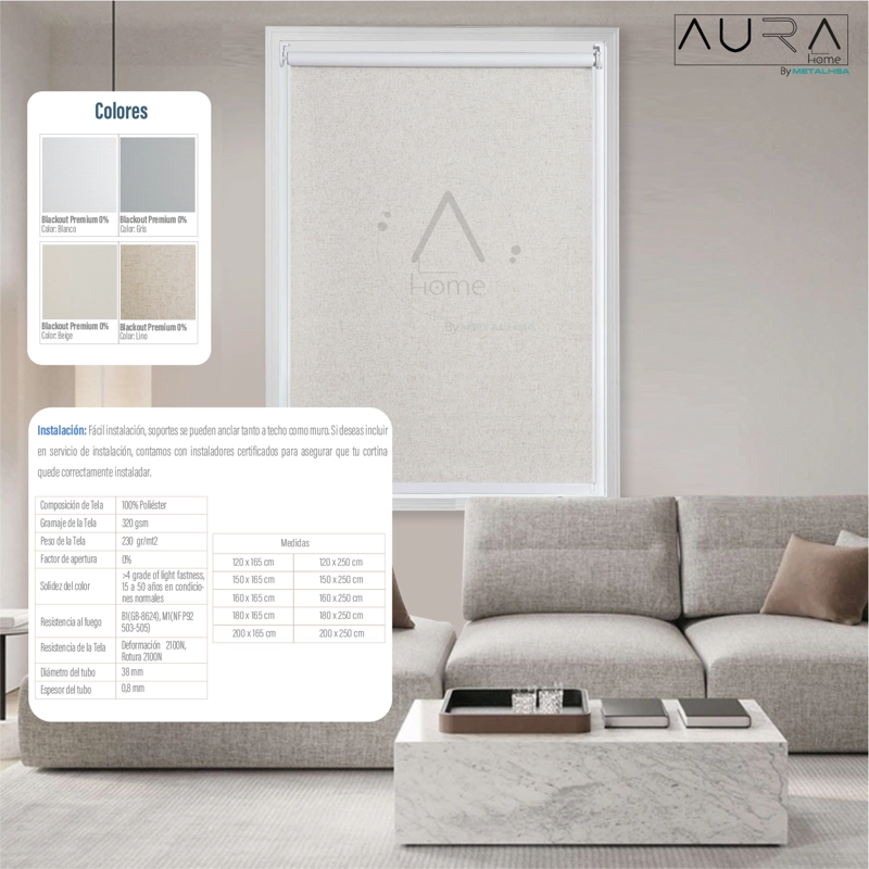CORTINA ROLLER 100% BLACKOUT TEXTURA LINO 120X165 CM AURA - 6