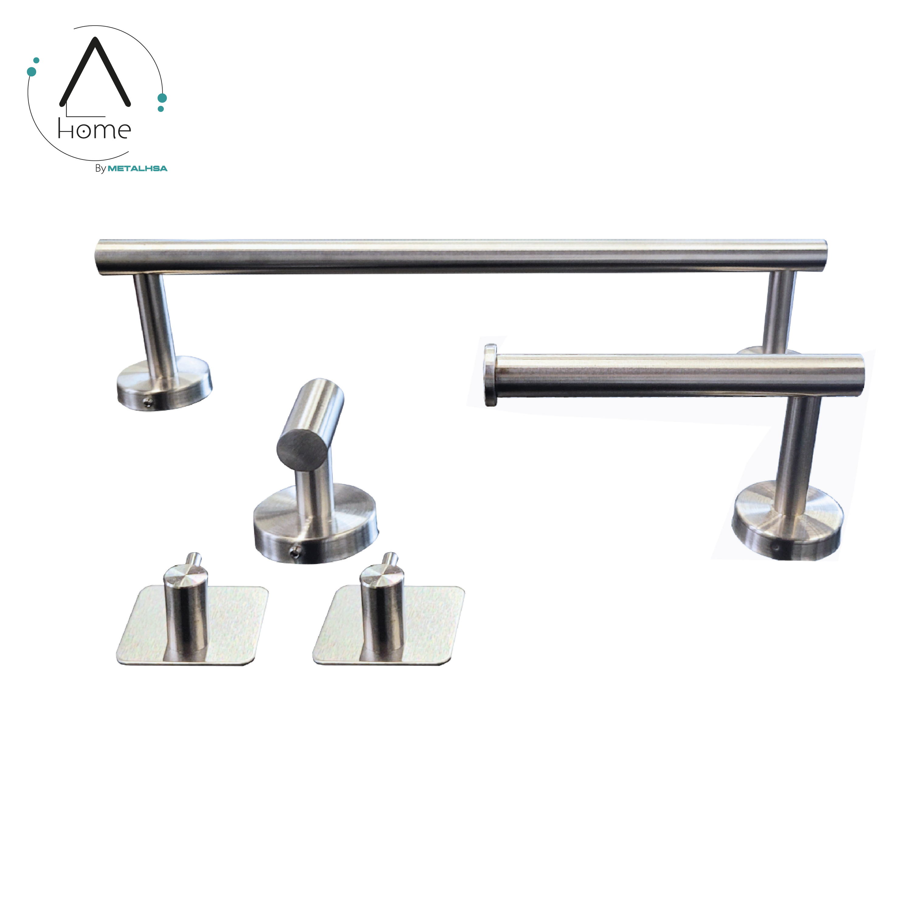 SET DE BAÑO INOXIDABLE PLATEADO 5 PIEZAS - 2