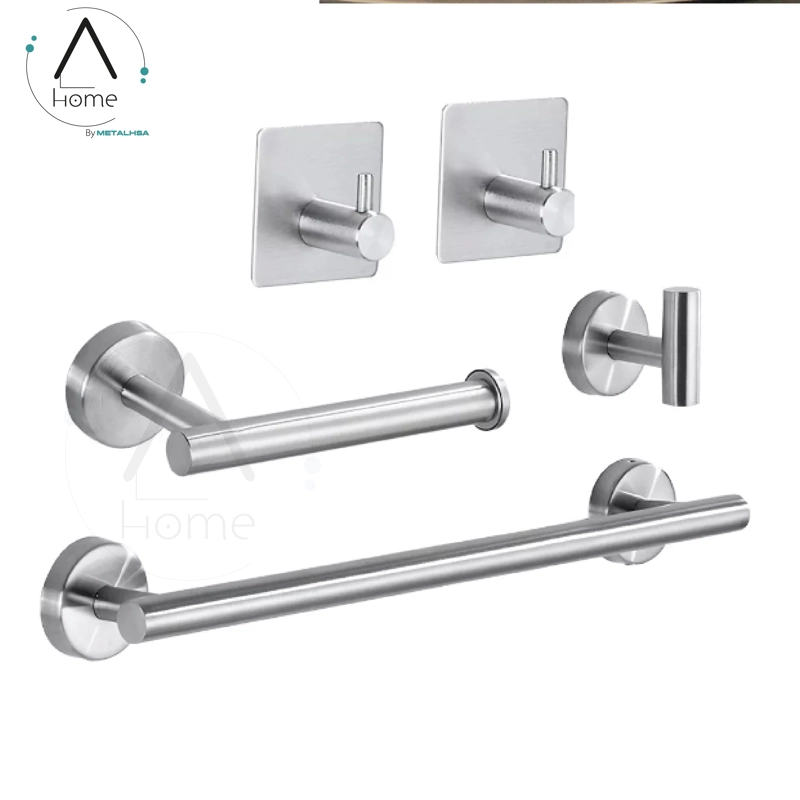 SET DE BAÑO INOXIDABLE PLATEADO 5 PIEZAS - 3