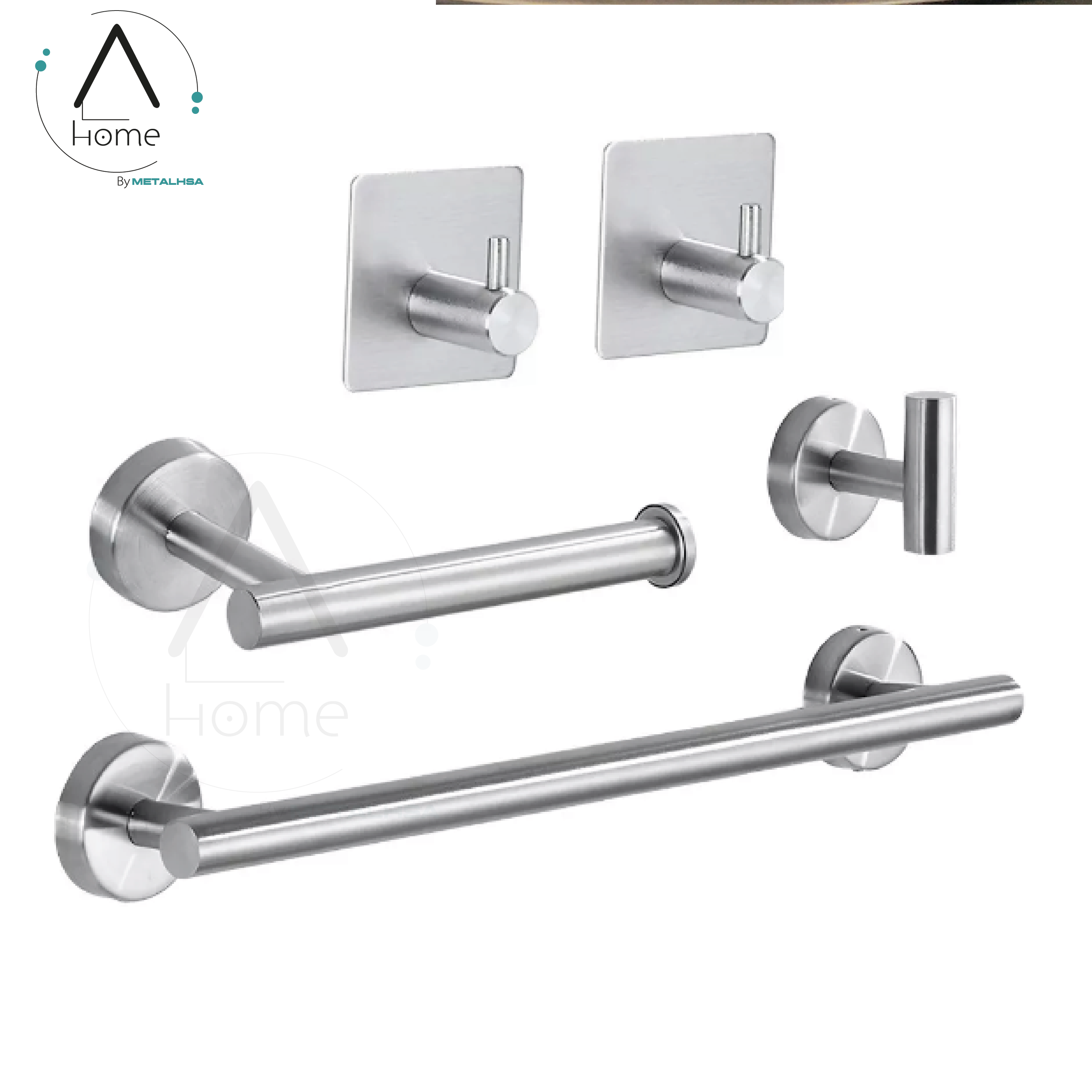 SET DE BAÑO INOXIDABLE PLATEADO 5 PIEZAS - 3