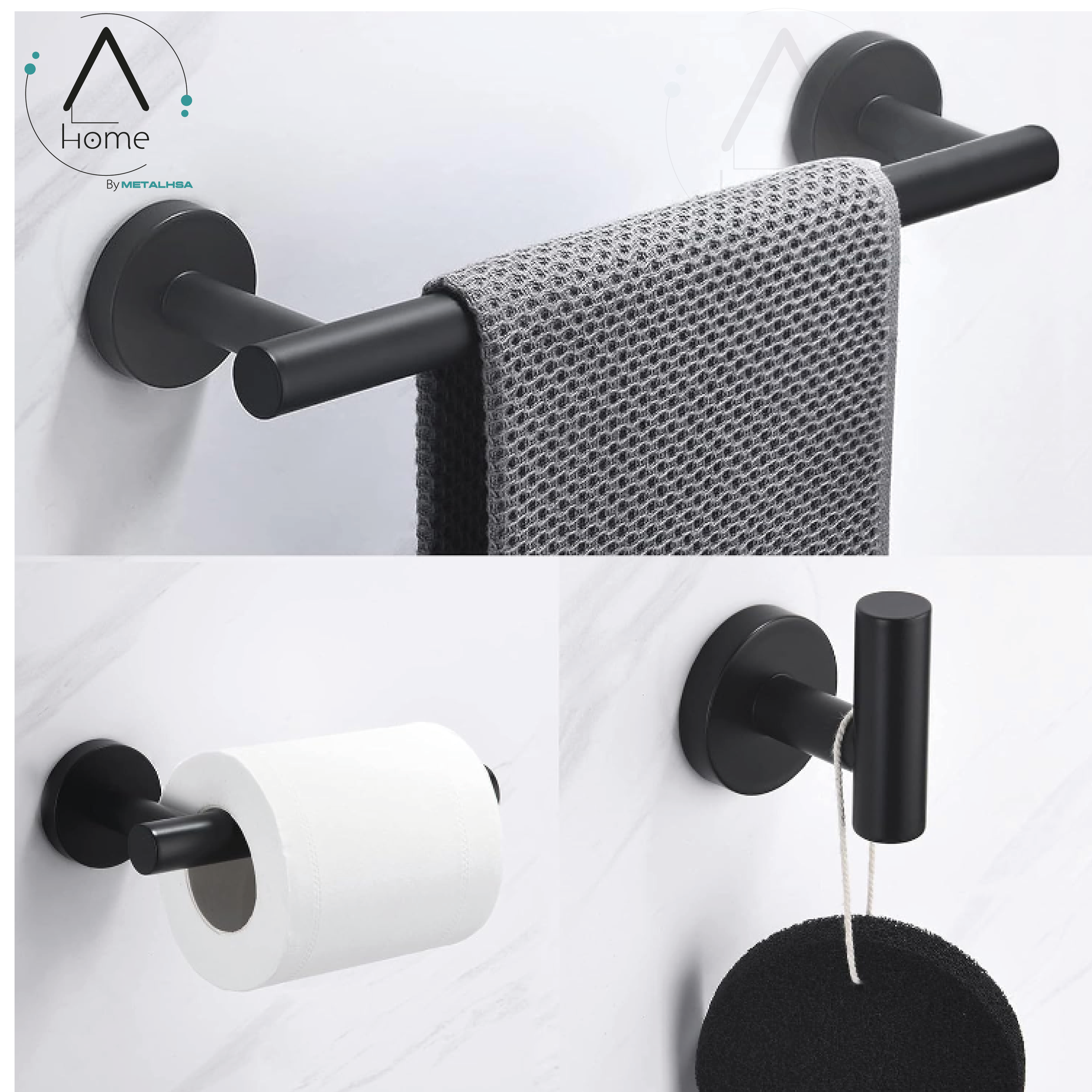 SET DE BAÑO INOXIDABLE NEGRO 5 PIEZAS - 4