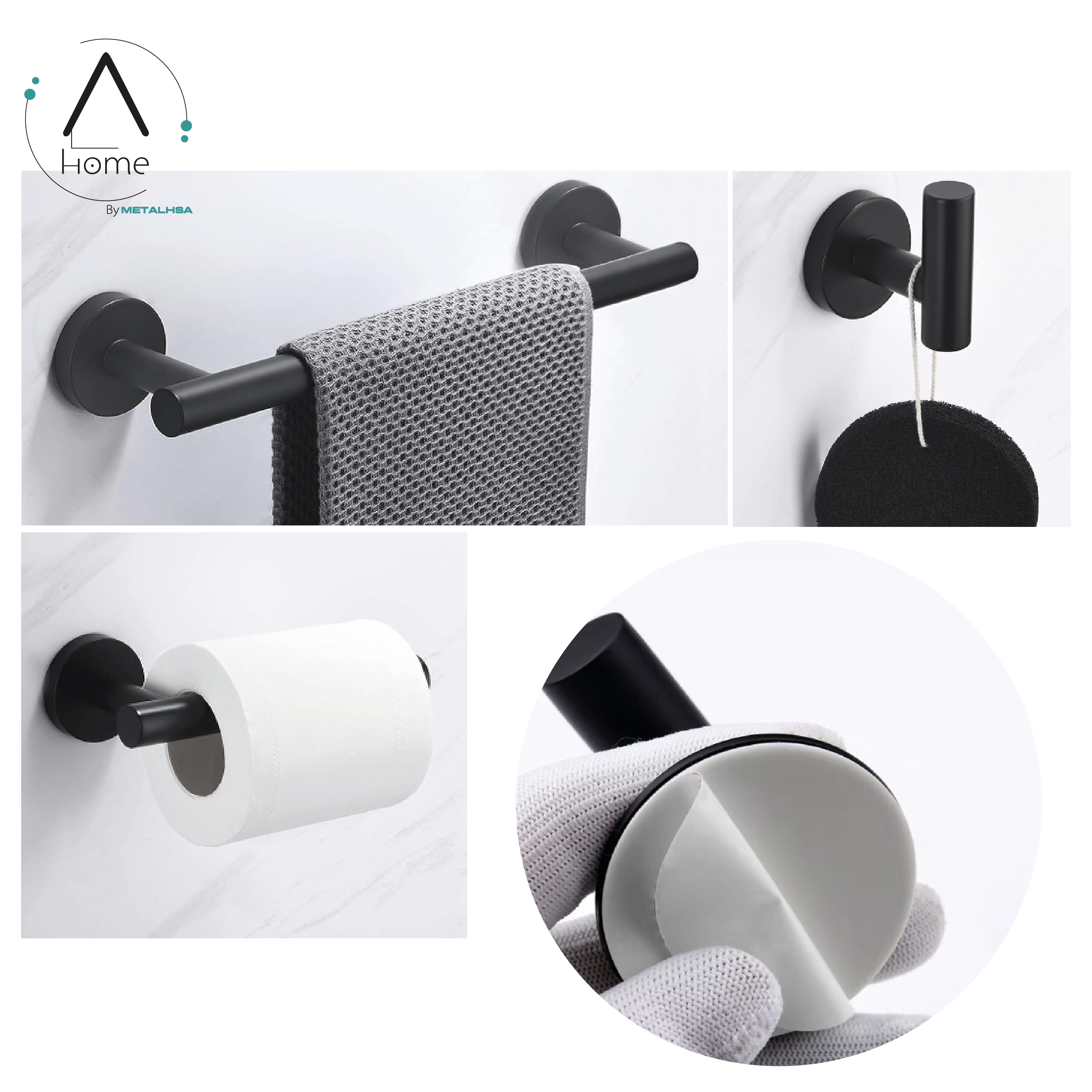 SET DE BAÑO INOXIDABLE NEGRO 5 PIEZAS - 5