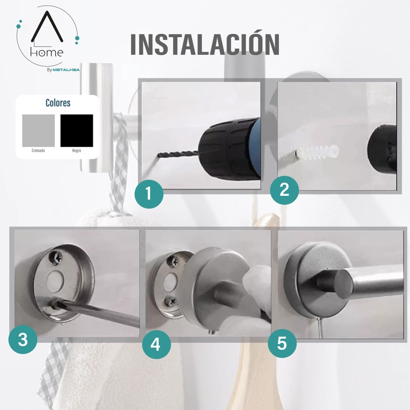 SET DE BAÑO INOXIDABLE NEGRO 5 PIEZAS - 6
