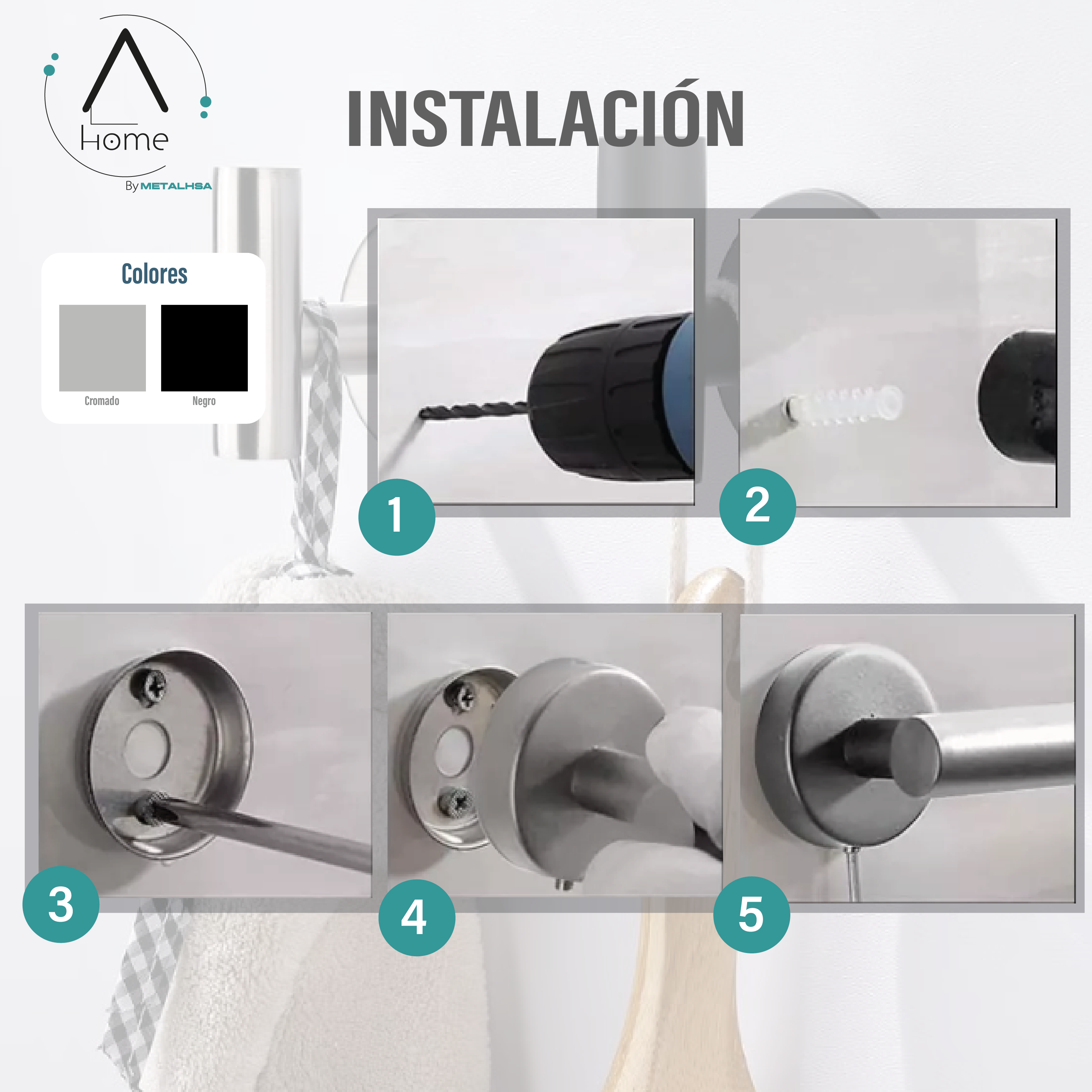 SET DE BAÑO INOXIDABLE NEGRO 5 PIEZAS - 6