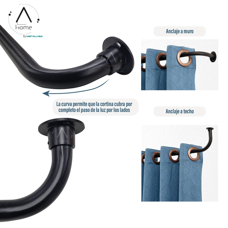SET BARRA PARA CORTINA SIMPLE 22/25 MM EXTENSIBLE CURVO 70 A 120 CM COLOR NEGRO - 4