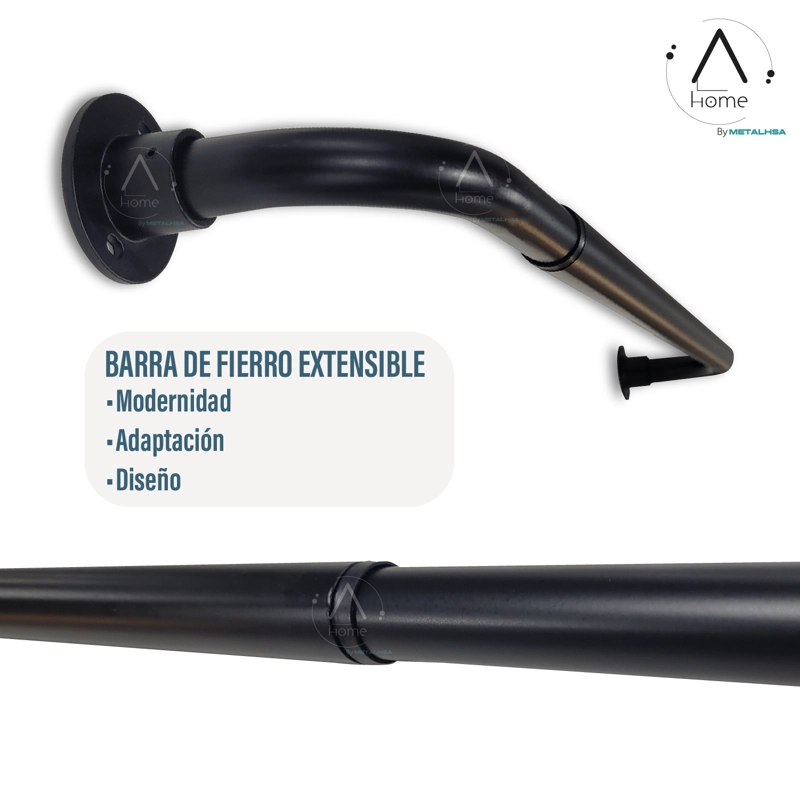 SET BARRA PARA CORTINA SIMPLE 22/25 MM EXTENSIBLE CURVO 70 A 120 CM COLOR NEGRO - 6