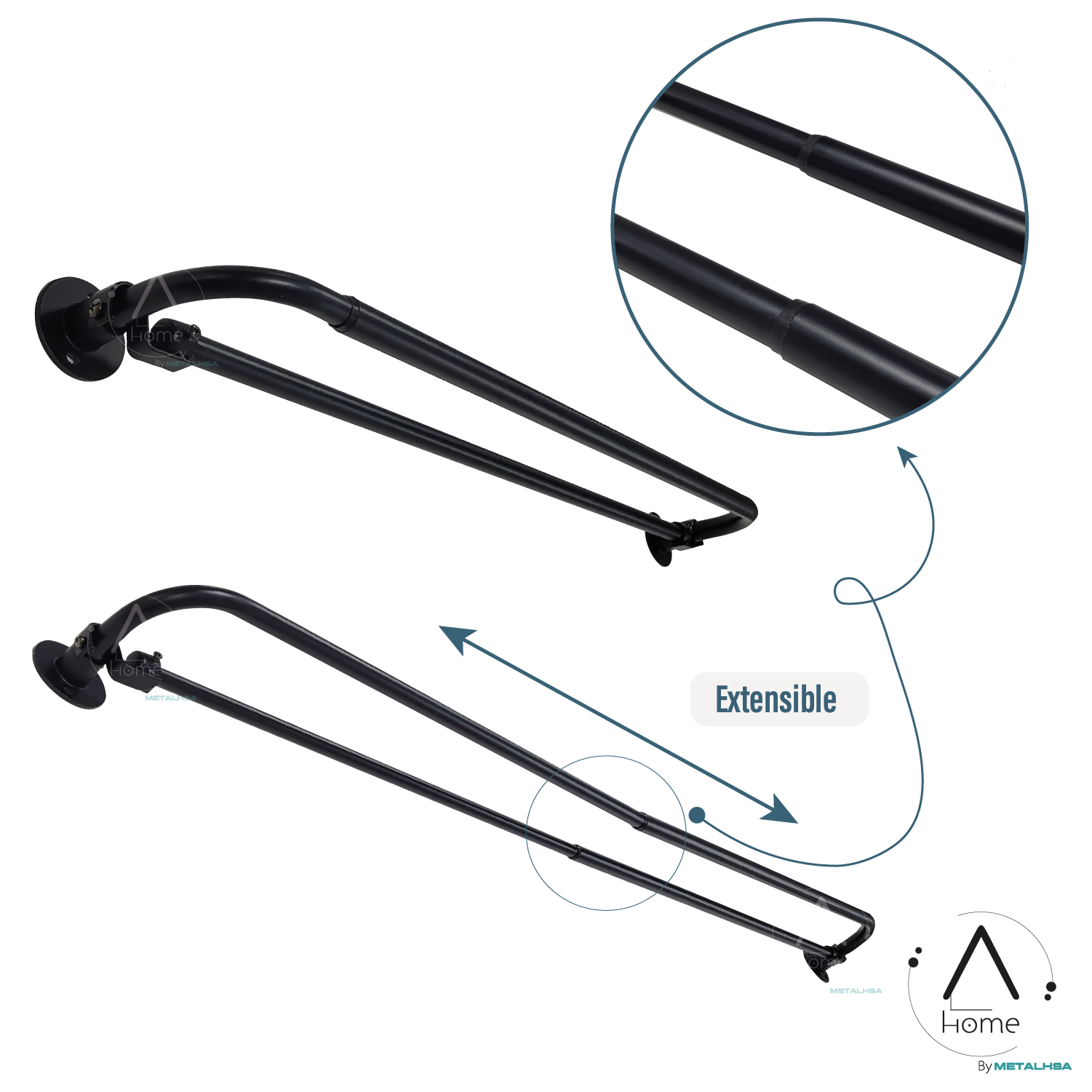 SET BARRAS PARA CORTINA DOBLE 16/19 MM EXTENSIBLE CURVO 210 A 300 CM COLOR NEGRO - 5