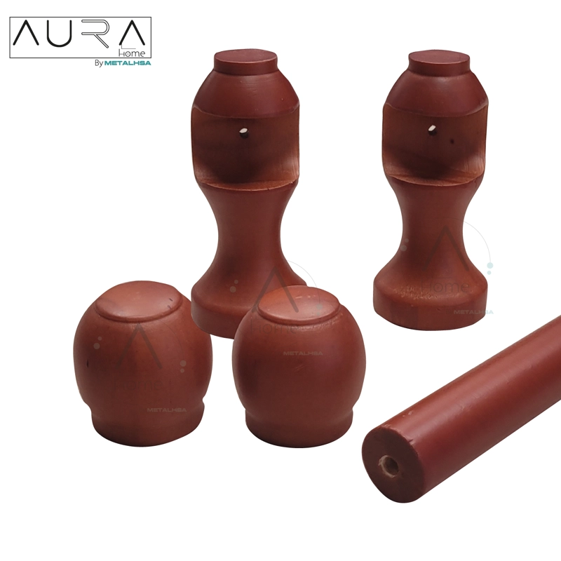 SET BARRA PARA CORTINA SIMPLE 19 MM DE MADERA 2,00 MT COLOR CHOCOLATE TERMINAL BOLA - 3