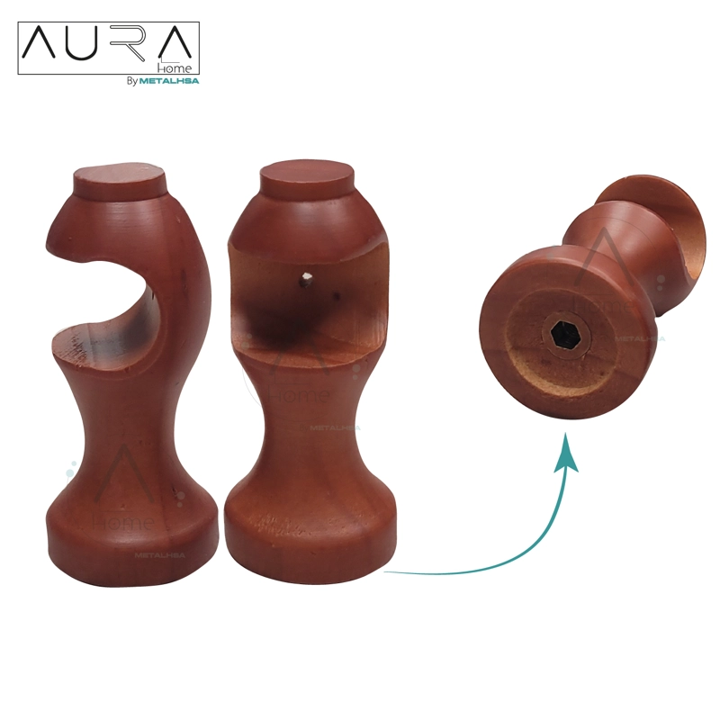 SET BARRA PARA CORTINA SIMPLE 19 MM DE MADERA 2,00 MT COLOR CHOCOLATE TERMINAL BOLA - 5