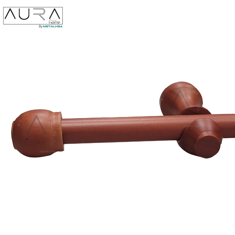 SET BARRA PARA CORTINA SIMPLE 19 MM DE MADERA 2,00 MT COLOR CHOCOLATE TERMINAL BOLA - 6