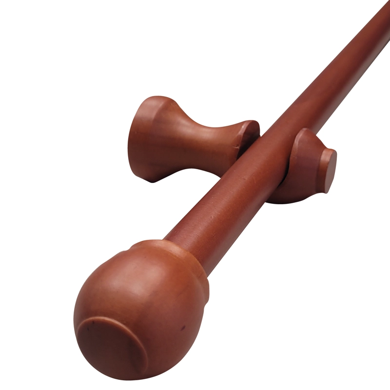SET BARRA PARA CORTINA SIMPLE 19 MM DE MADERA 1,50 MT COLOR CHOCOLATE TERMINAL BOLA - 1