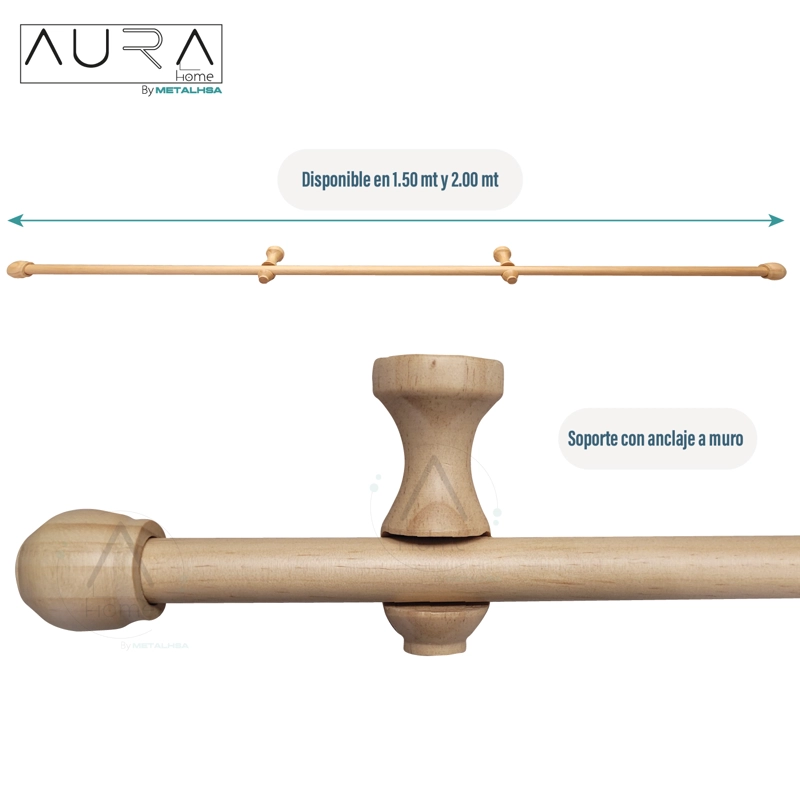 SET SIMPLE DE MADERA NATURAL 19 MM X 2,00 MT TERMINAL BOLA - 3