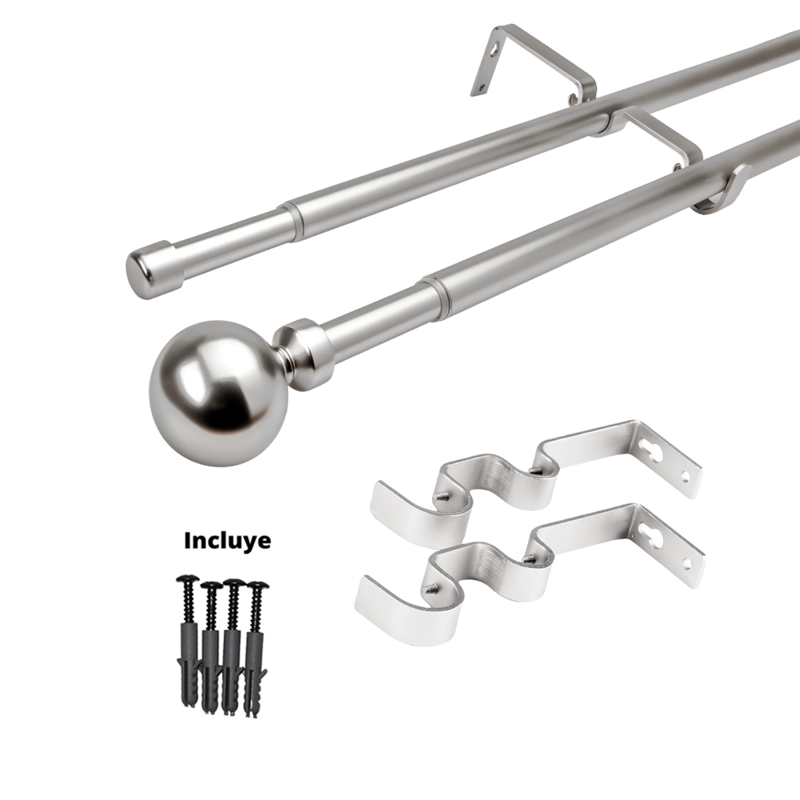 SET BARRAS PARA CORTINA DOBLE 16/19 MM EXTENSIBLE 75-110 CM A MURO SATIN BOLA - 6