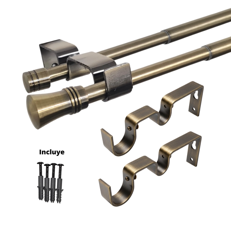 SET BARRAS PARA CORTINA DOBLE 16/19 MM EXTENSIBLE 75-110 CM A MURO BRONCE CONICO - 4
