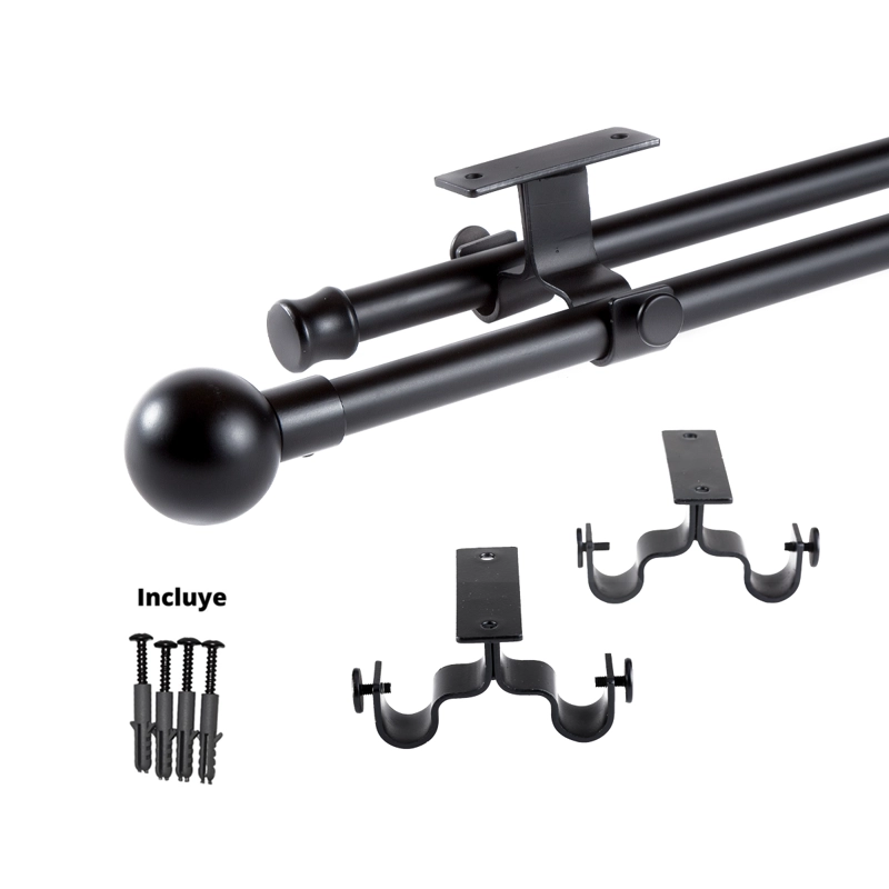 SET BARRAS PARA CORTINA DOBLE 16/19 MM EXTENSIBLE 75-110 CM A TECHO NEGRO BOLA - 5