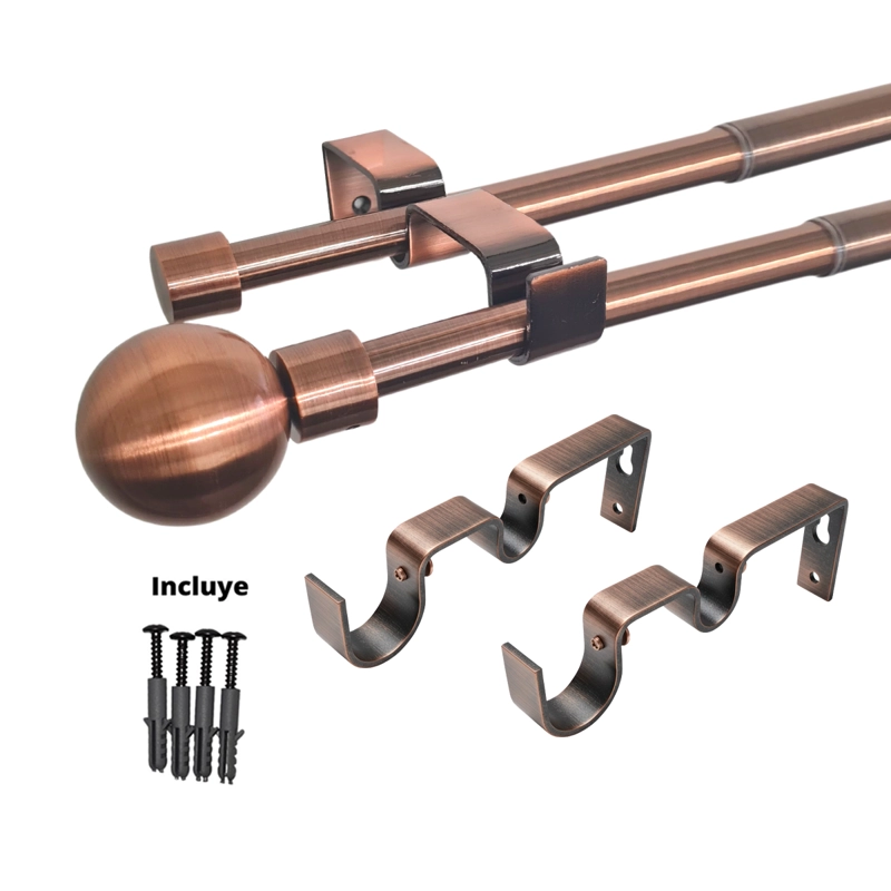 SET BARRAS PARA CORTINA DOBLE 16/19 MM EXTENSIBLE 75-110 CM A MURO COBRE BOLA - 3