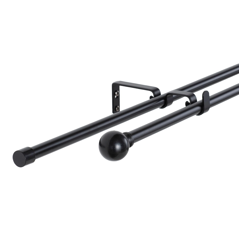 SET BARRAS PARA CORTINA DOBLE 16/19 MM EXTENSIBLE 75-110 CM A MURO NEGRO BOLA - 1