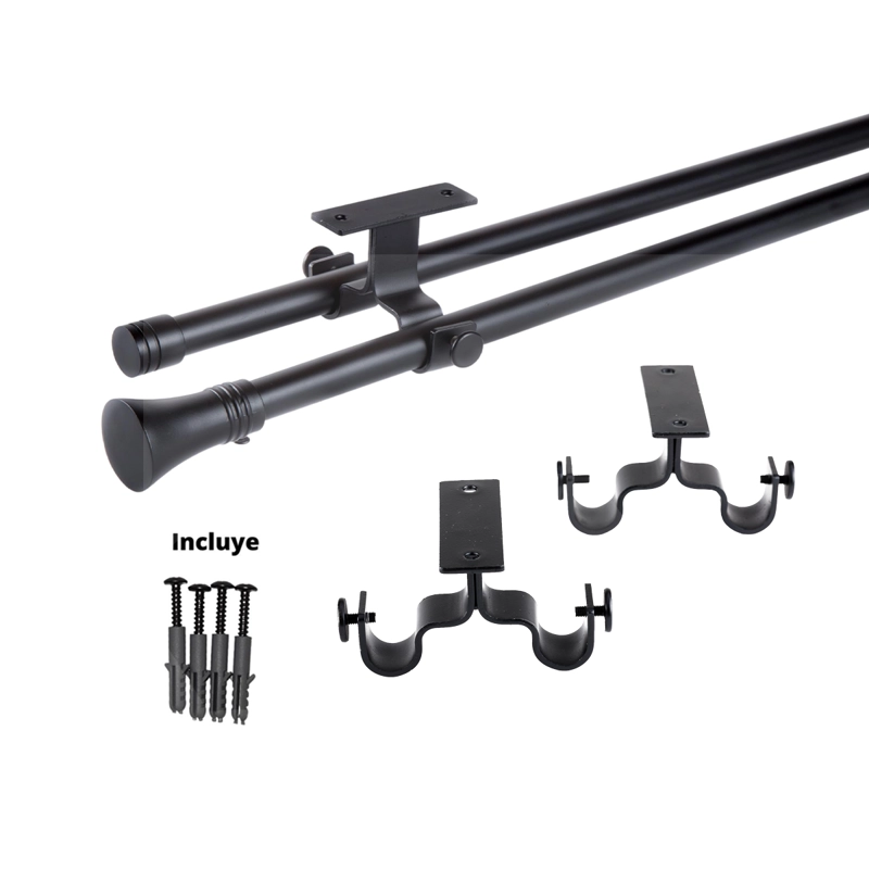 SET BARRAS PARA CORTINA DOBLE 16/19 MM EXTENSIBLE 75-110 CM A TECHO NEGRO CONICO - 5