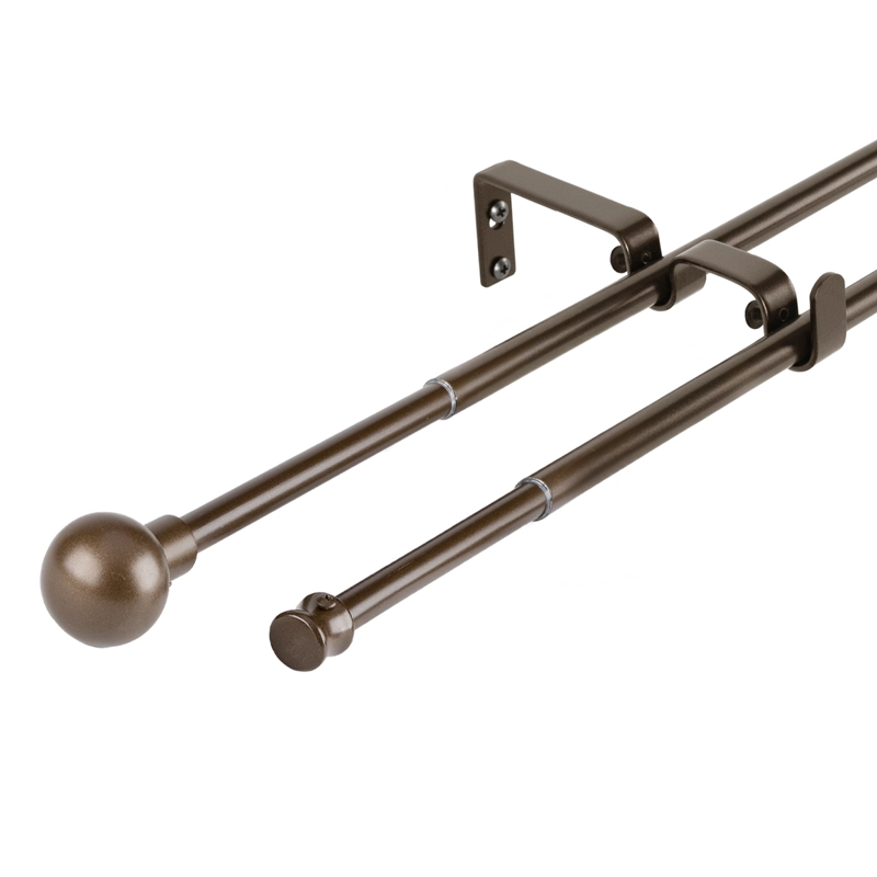 SET BARRAS PARA CORTINA DOBLE 16/19 MM EXTENSIBLE 75-110 CM A MURO CAFE  BOLA - 1