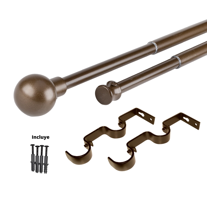 SET BARRAS PARA CORTINA DOBLE 16/19 MM EXTENSIBLE 75-110 CM A MURO CAFE  BOLA - 8