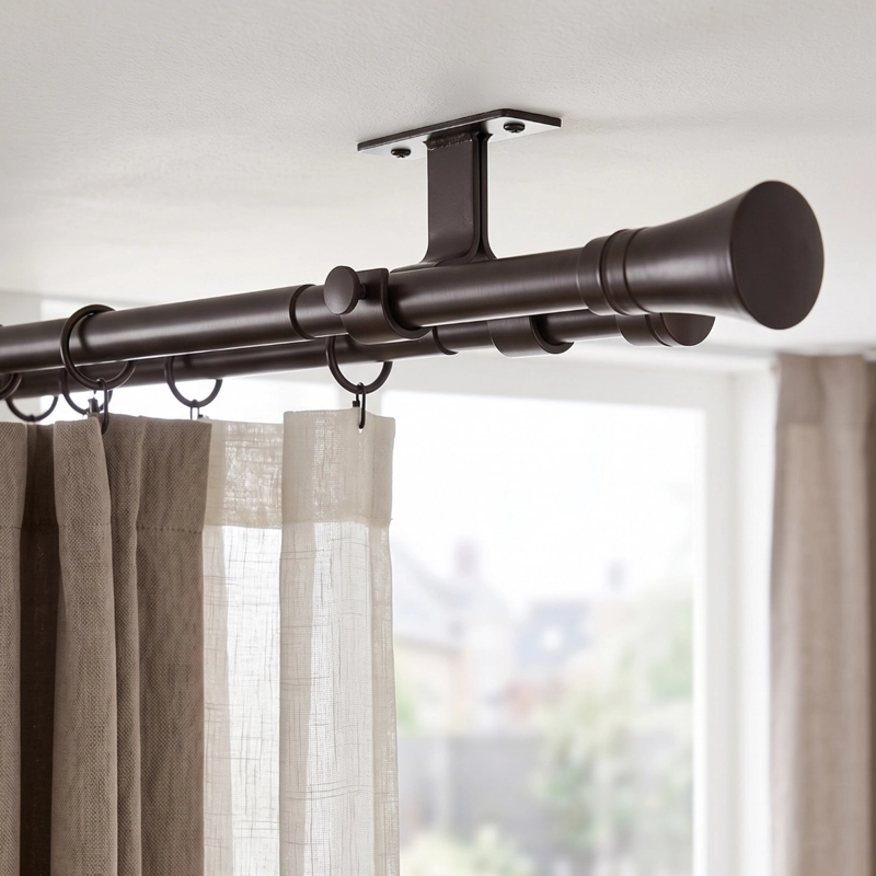 SET BARRAS PARA CORTINA DOBLE 16/19 MM EXTENSIBLE 75-110 CM A TECHO CAFE  CONICO - 2