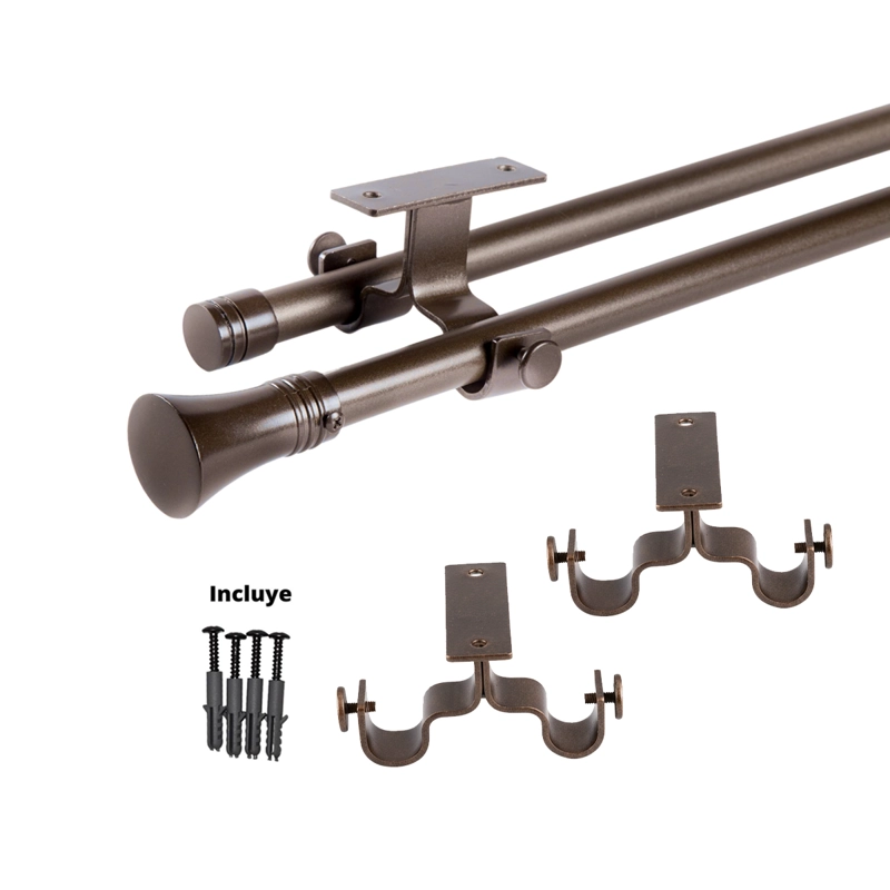 SET BARRAS PARA CORTINA DOBLE 16/19 MM EXTENSIBLE 75-110 CM A TECHO CAFE  CONICO - 4