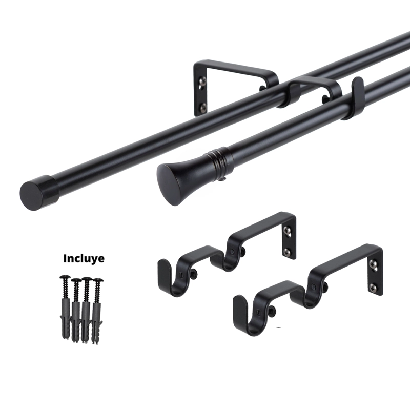 SET BARRAS PARA CORTINA DOBLE 16/19 MM EXTENSIBLE 75-110 CM A MURO NEGRO CONICO - 6