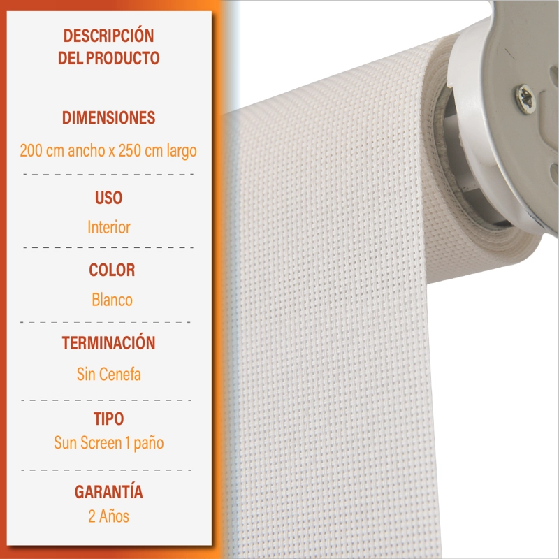 CORTINA ROLLER SUNSCREEN 200 X 250 CM COLOR BLANCO SUNFREE - 9