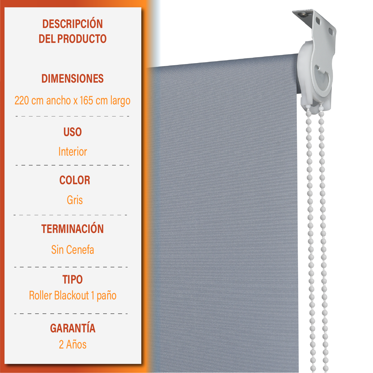 CORTINA ROLLER BLACKOUT 220 X 165 CM COLOR GRIS SUNFREE - 6
