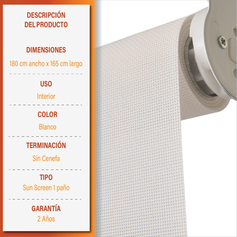 CORTINA ROLLER SUNSCREEN 180 X 165 CM COLOR BLANCO SUNFREE - 9