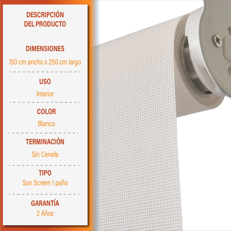 CORTINA ROLLER SUNSCREEN 150 X 250 CM COLOR BLANCO SUNFREE - 9