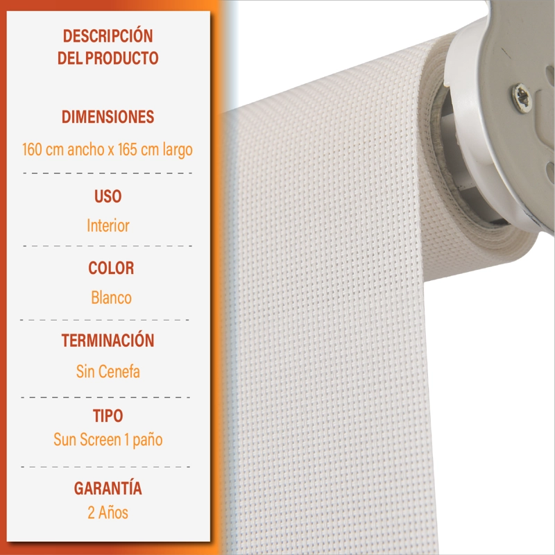 CORTINA ROLLER SUNSCREEN 160 X 165 CM COLOR BLANCO SUNFREE - 9