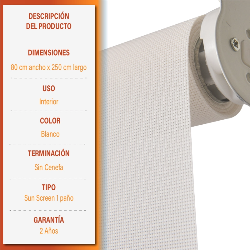 CORTINA ROLLER SUNSCREEN 080 X 250 CM COLOR BLANCO SUNFREE - 9