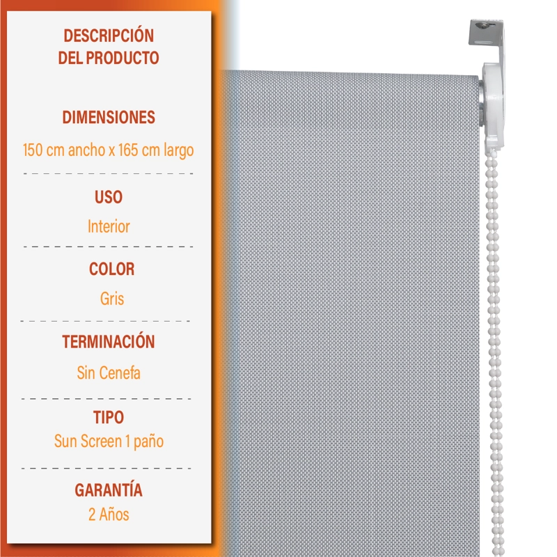 CORTINA ROLLER SUNSCREEN 150 X 165 CM COLOR GRIS SUNFREE - 8