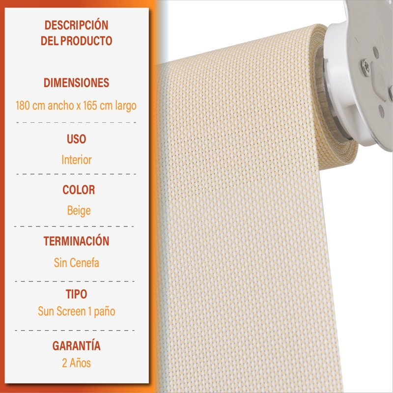 CORTINA ROLLER SUNSCREEN 180 X 165 CM COLOR BEIGE SUNFREE - 9