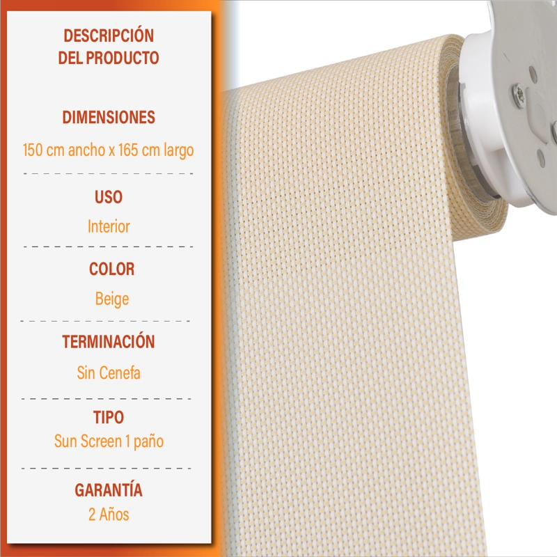 CORTINA ROLLER SUNSCREEN 150 X 165 CM COLOR BEIGE SUNFREE - 9