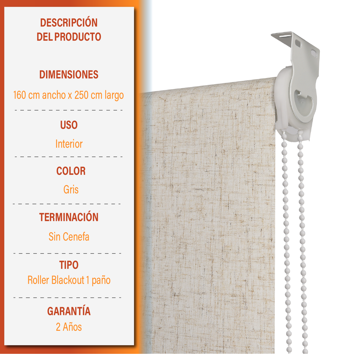 CORTINA ROLLER BLACKOUT 160X250 CM TEXTURA LINO SUNFREE - 9
